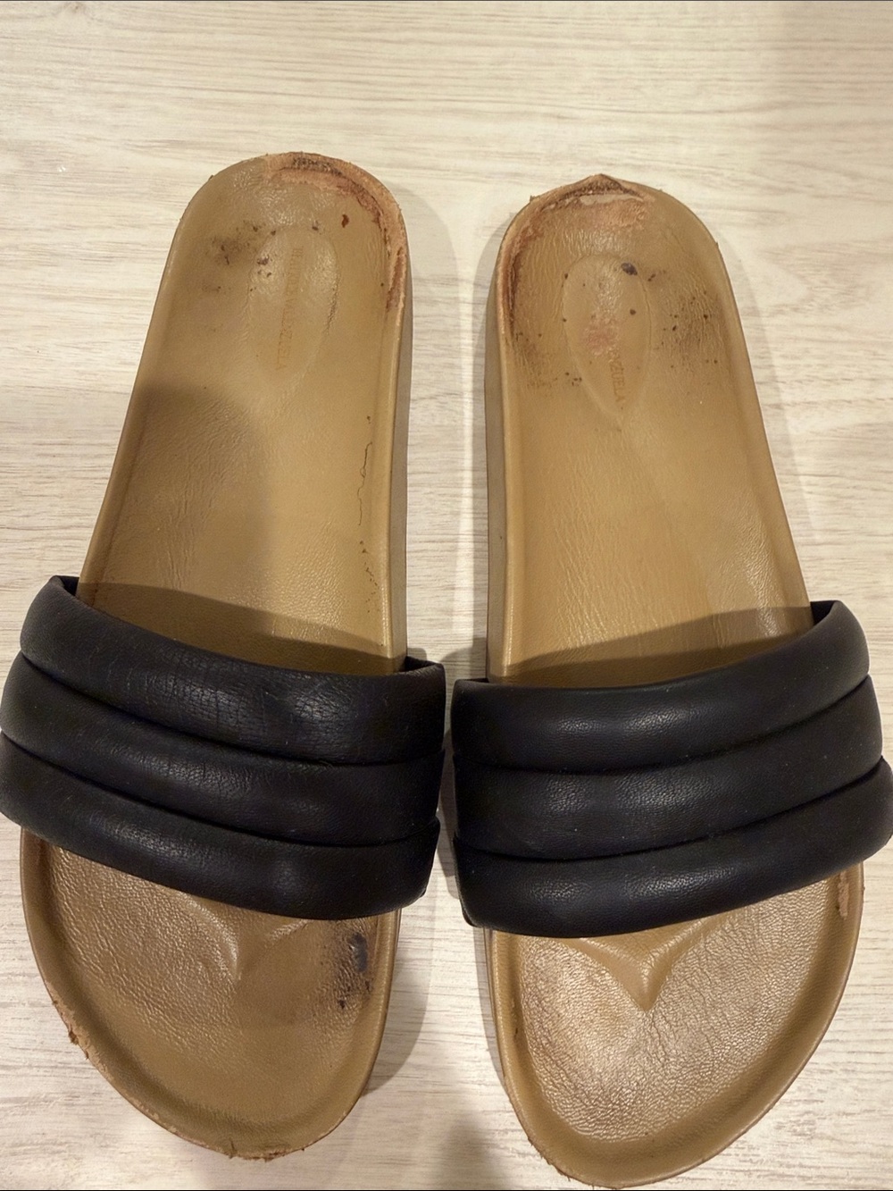 Beatrice Valenzuela Black and Tan Padded Slide Sandals